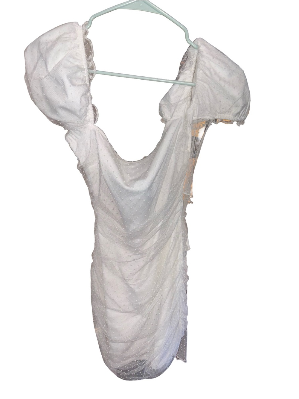 Windsor White One-Shoulder Puff Sleeve Mesh Mini Dress